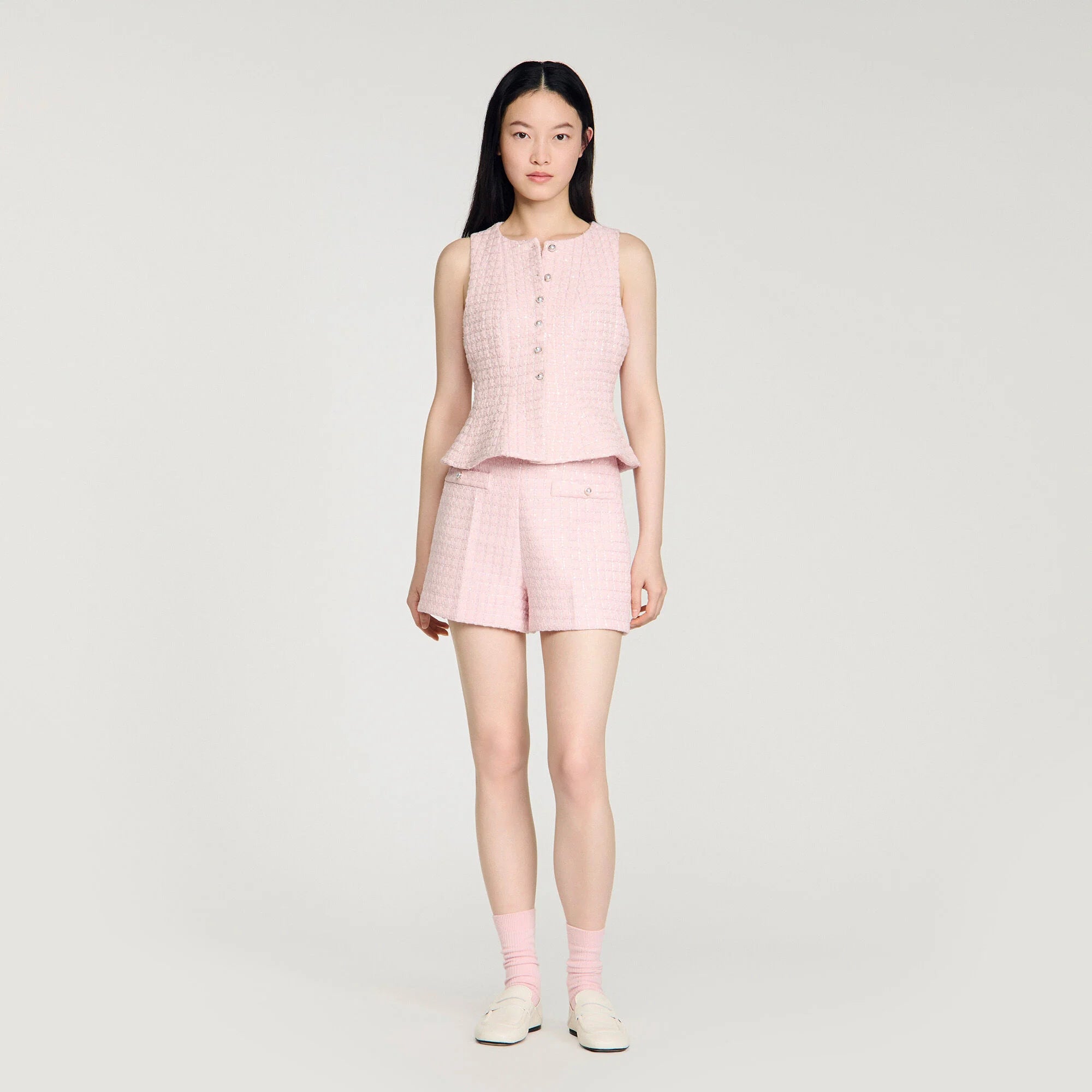 Demilys Sequin Check Tweed Shorts Pink