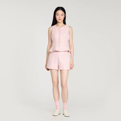 Demilys Sequin Check Tweed Shorts Pink