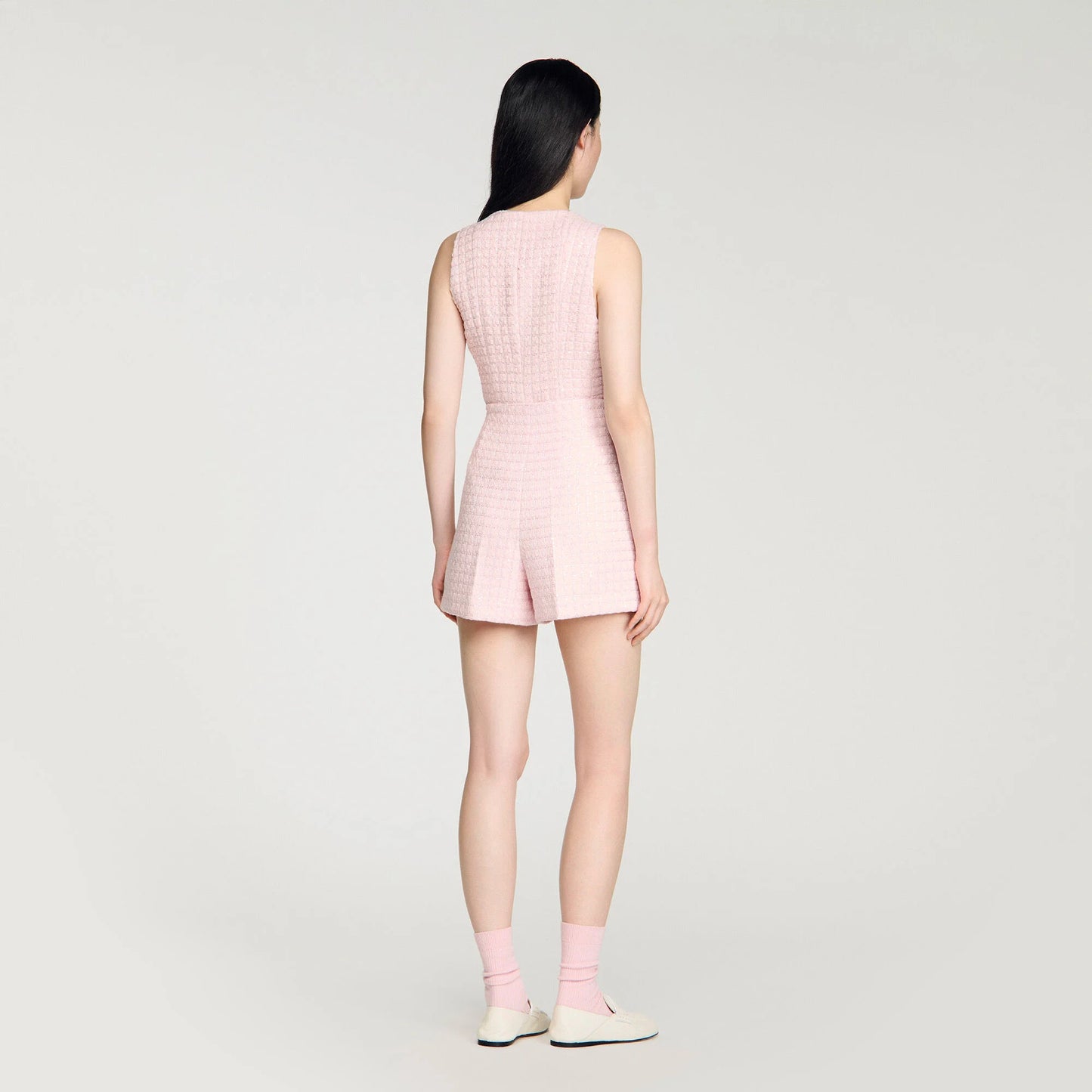 Demilys Sequin Check Tweed Shorts Pink