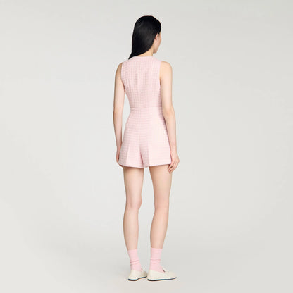 Demilys Sequin Check Tweed Shorts Pink