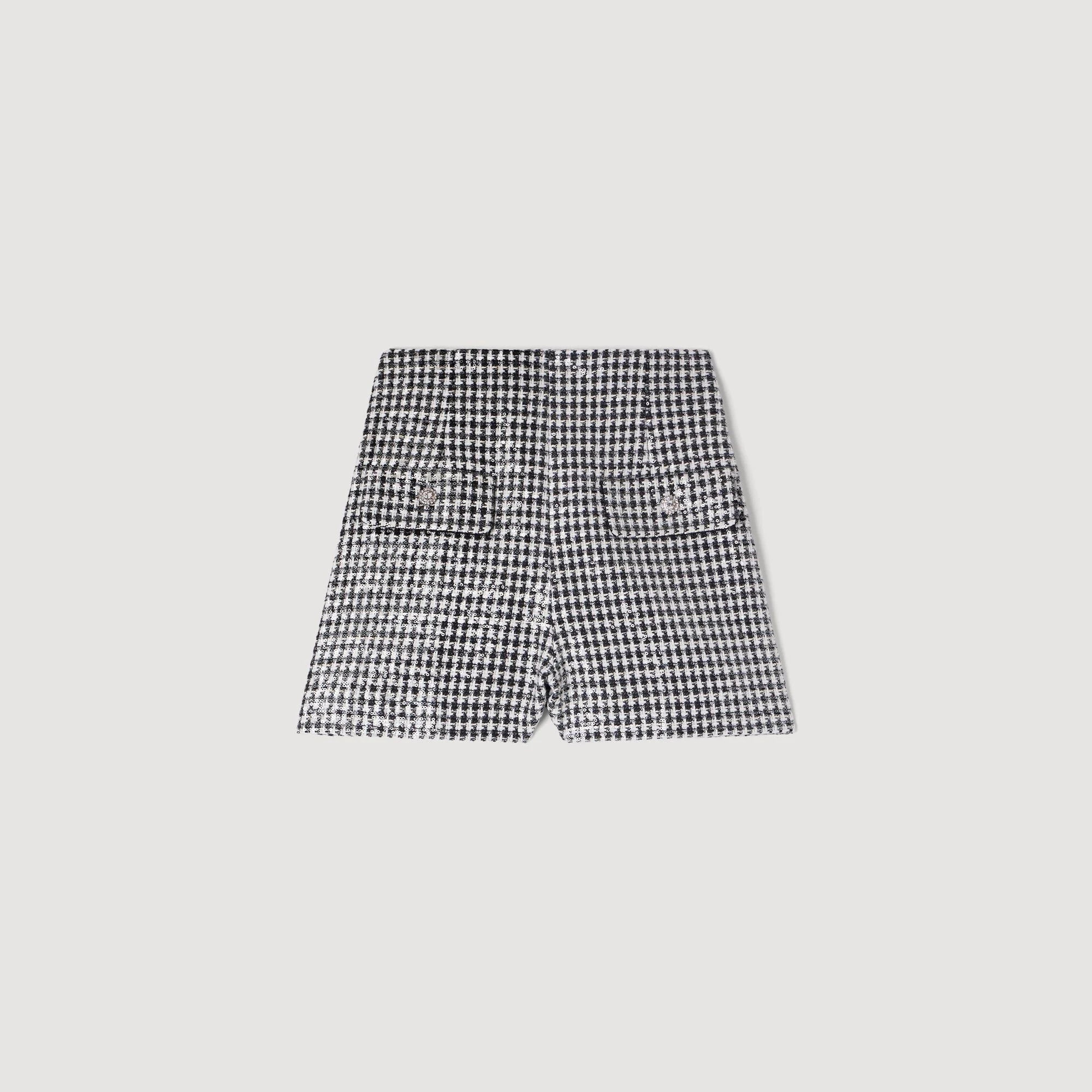 Florent Sequin Houndstooth Tweed Shorts Black / White