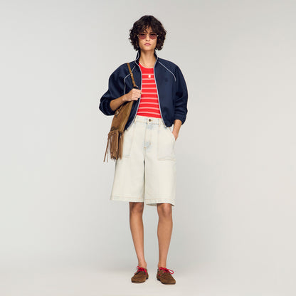 Washed Denim Bermuda Shorts Light Blue Jean