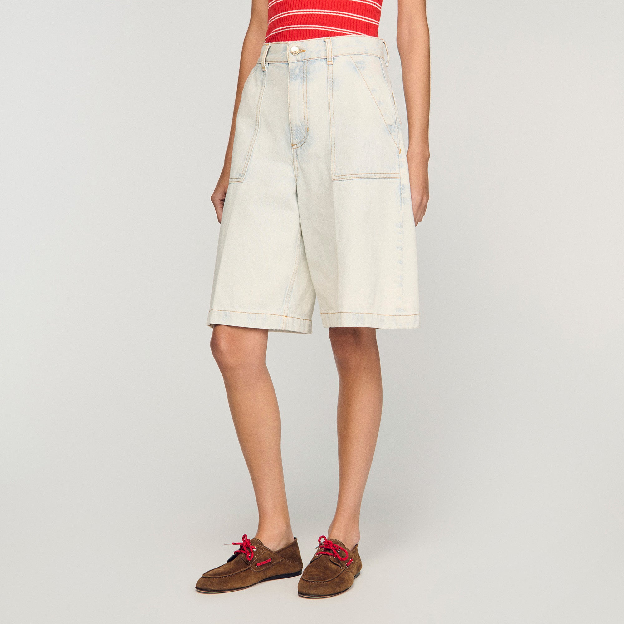 Washed Denim Bermuda Shorts Light Blue Jean