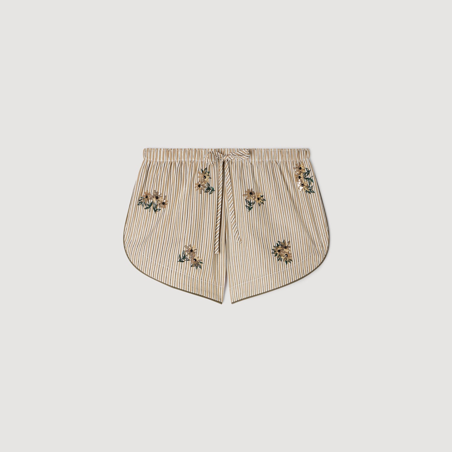 Nillo Floral Embroidered Striped Shorts Olive Green