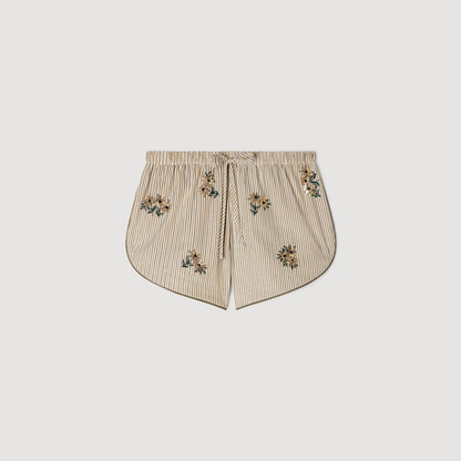 Nillo Floral Embroidered Striped Shorts Olive Green