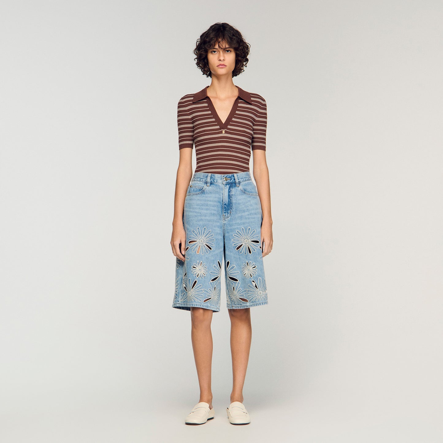 Liorea Embroidered Bermuda Shorts Blue Jean