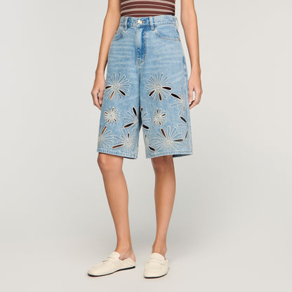 Liorea Embroidered Bermuda Shorts Blue Jean