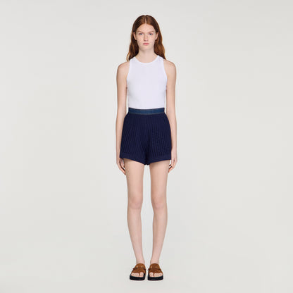 Mareo High-Waisted Crochet Shorts Navy Blue
