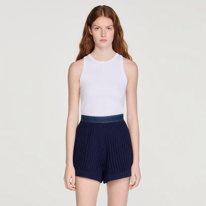 Mareo High-Waisted Crochet Shorts Navy Blue