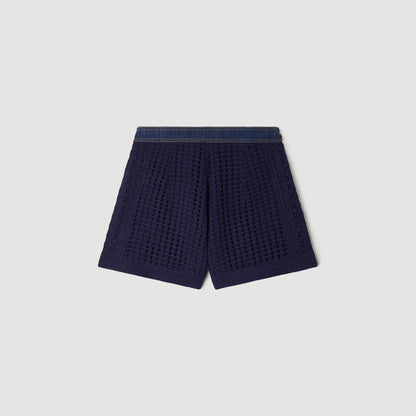 Mareo High-Waisted Crochet Shorts Navy Blue