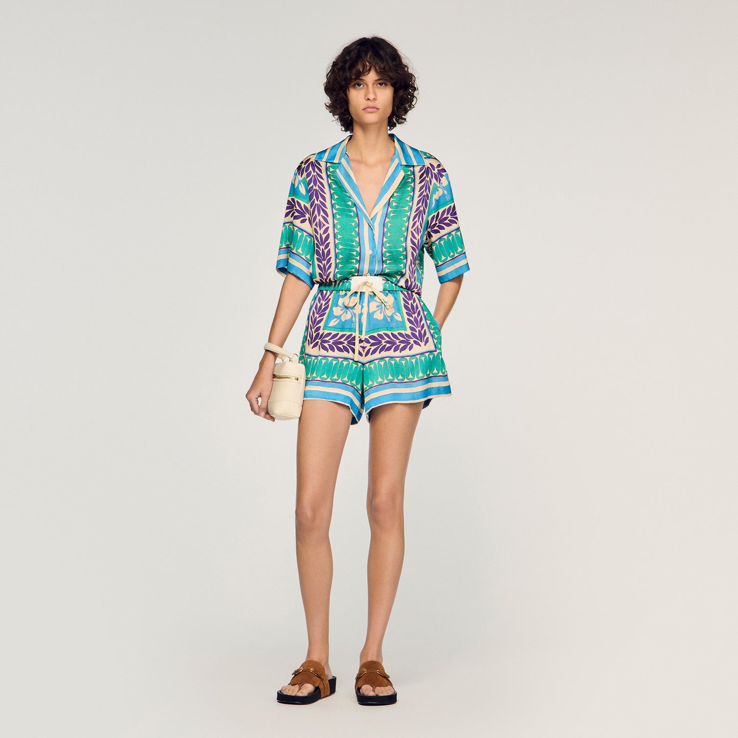 Solane Short Floral Print Shorts Green / Purple