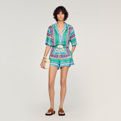 Solane Short Floral Print Shorts Green / Purple