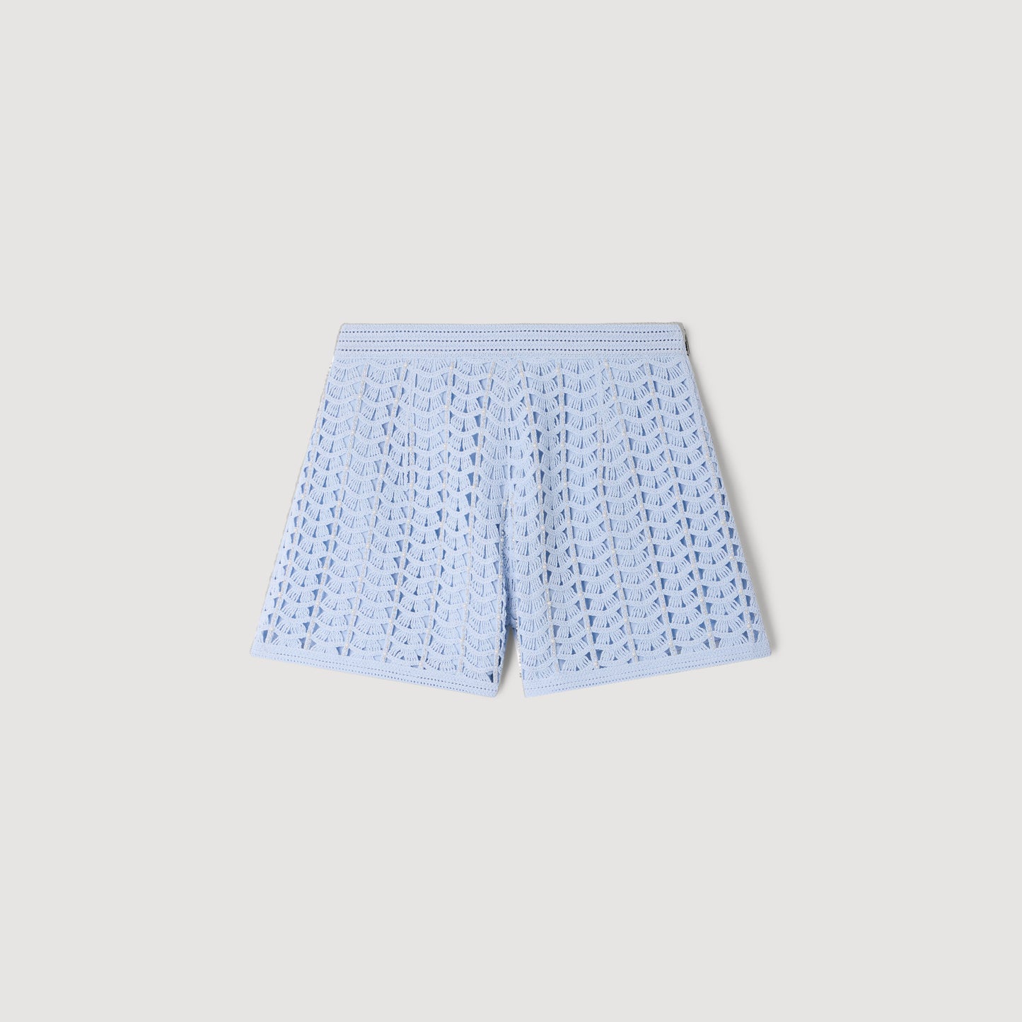 Migueli High-Waisted Beaded Crochet Shorts Sky Blue