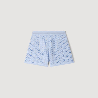 Migueli High-Waisted Beaded Crochet Shorts Sky Blue