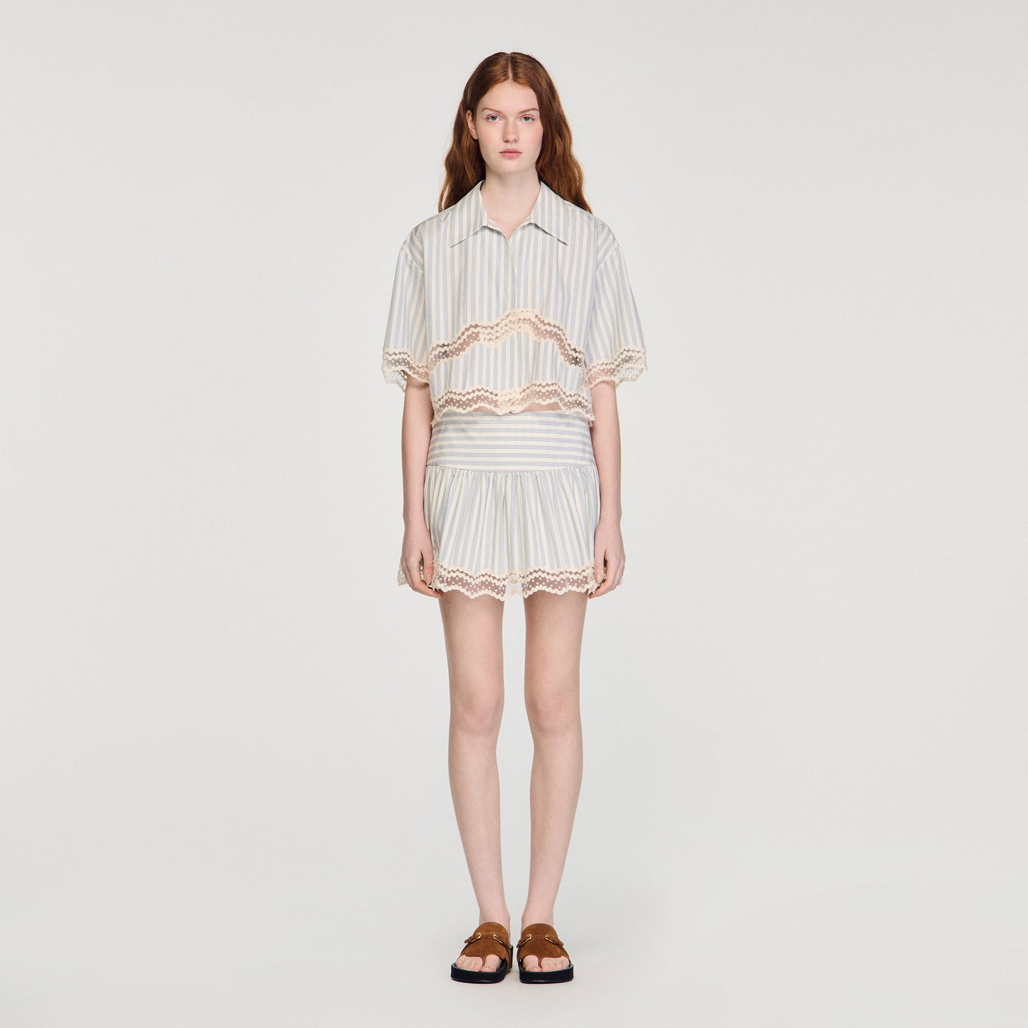 Artemis Striped Cotton Skort Ecru / Bleu