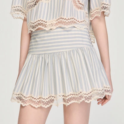 Artemis Striped Cotton Skort Ecru / Bleu