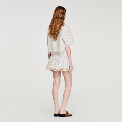 Artemis Striped Cotton Skort Ecru / Bleu
