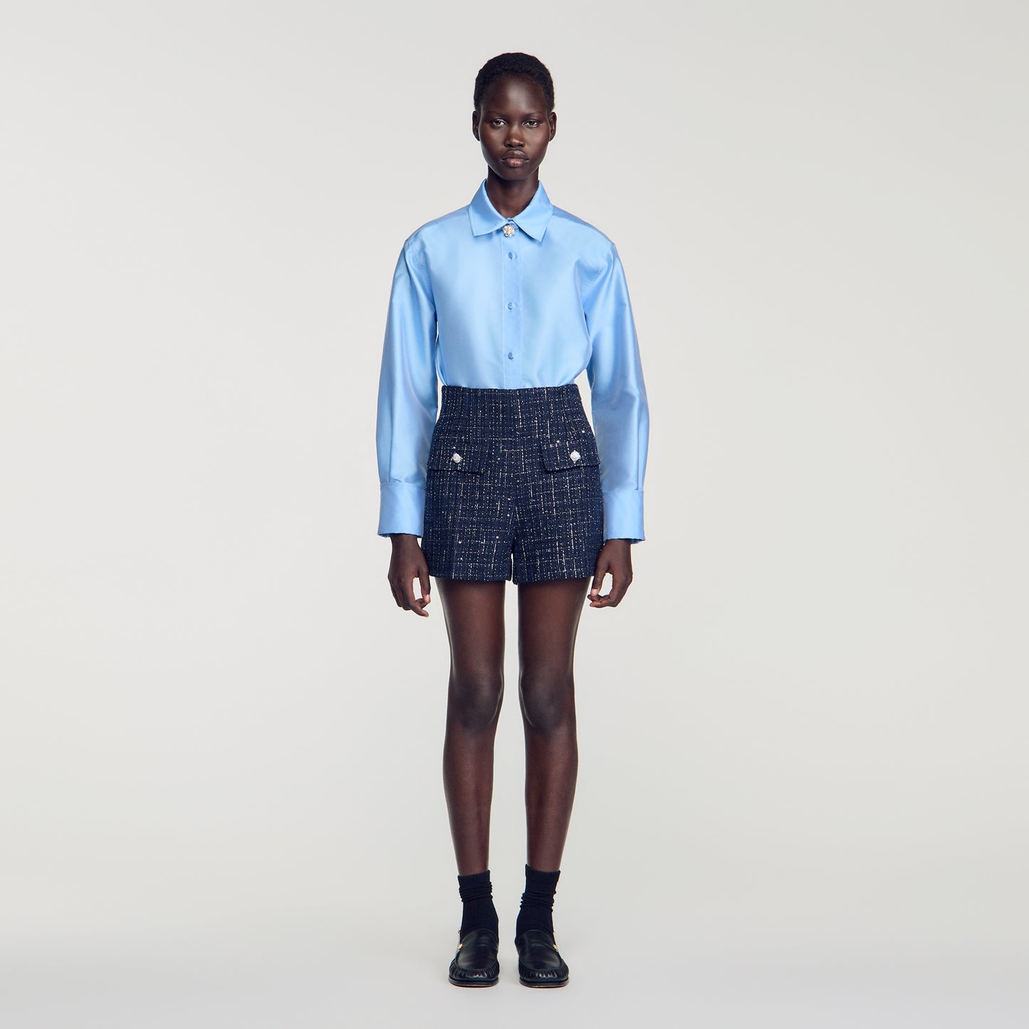 Oliva Decorative tweed shorts Blue