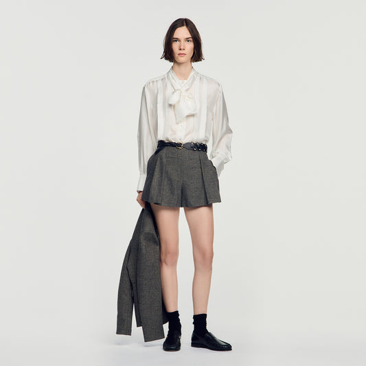 Nerina Houndstooth Wool Shorts Grey