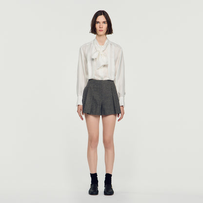 Nerina Houndstooth Wool Shorts Grey