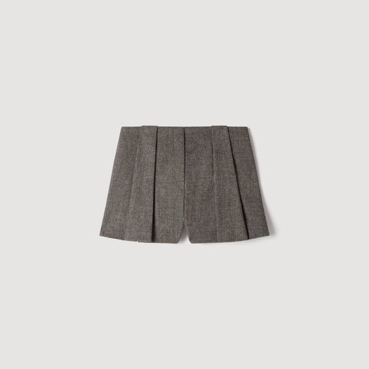 Nerina Houndstooth Wool Shorts Grey
