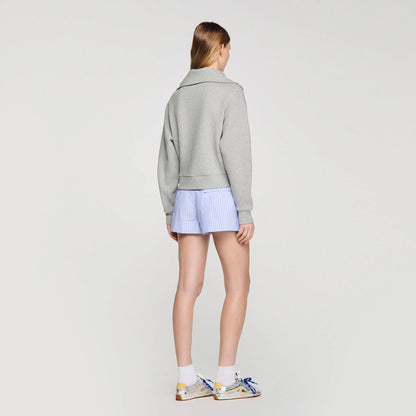 Avery Embroidered Split Neck Sweatshirt Grey