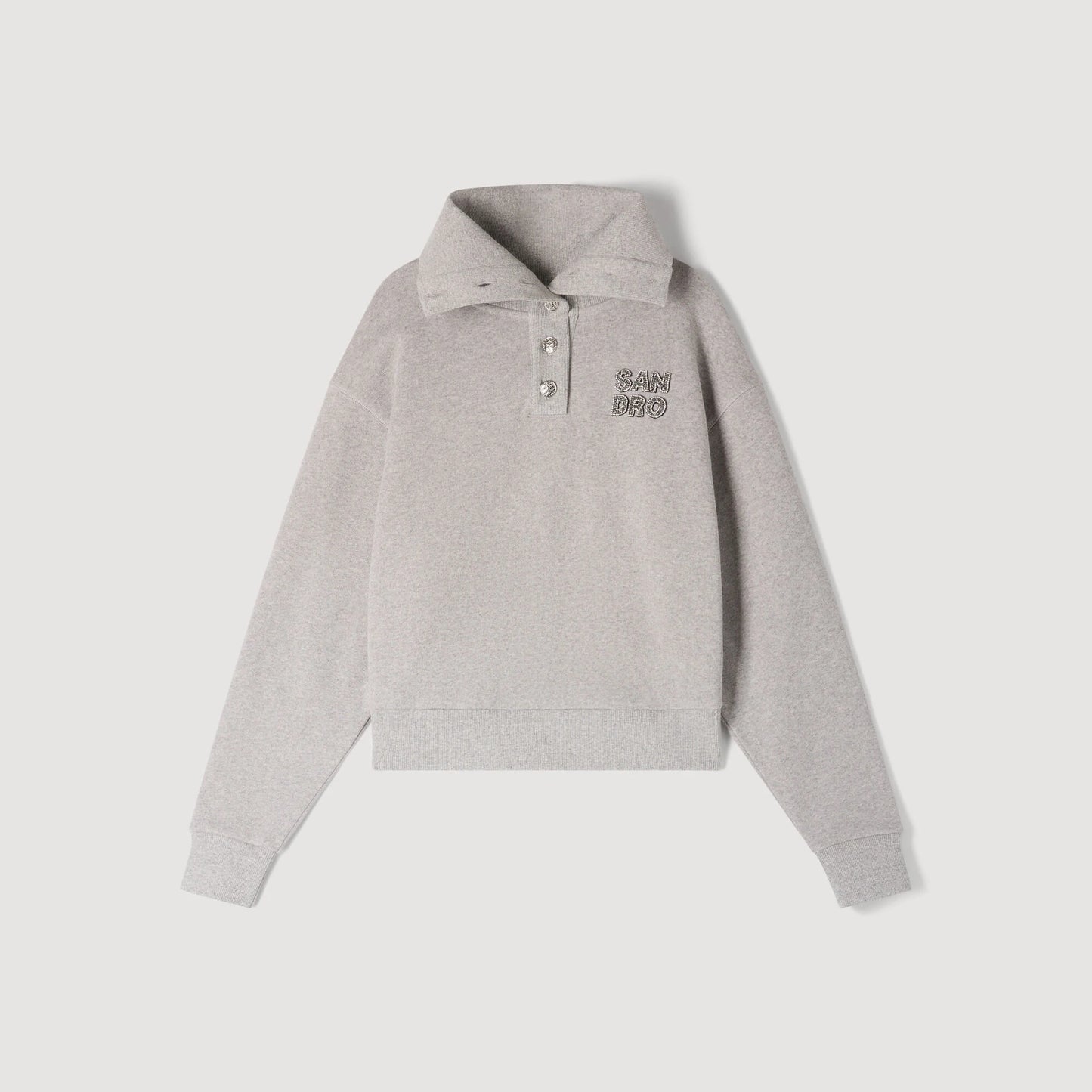 Avery Embroidered Split Neck Sweatshirt Grey