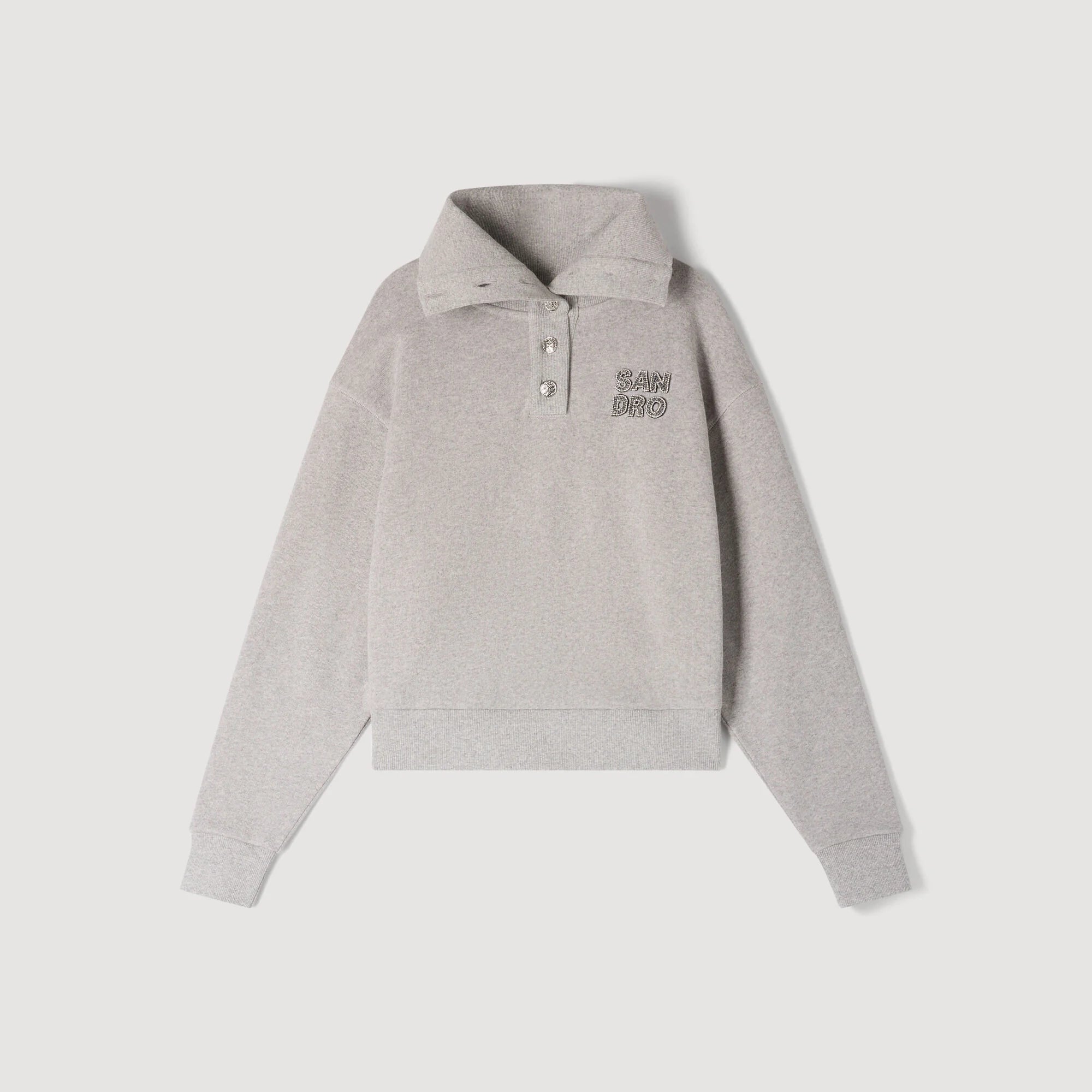 Avery Embroidered Split Neck Sweatshirt Grey