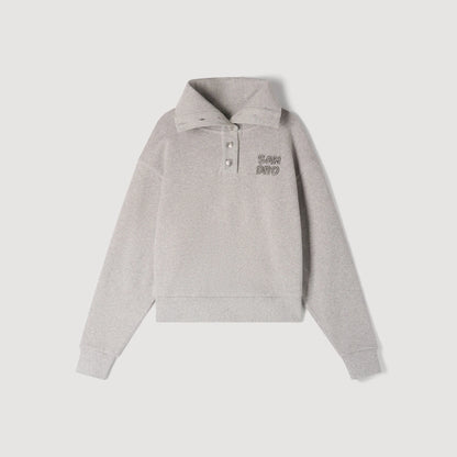 Avery Embroidered Split Neck Sweatshirt Grey