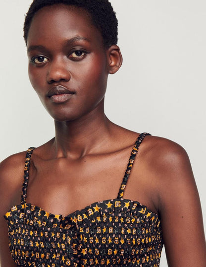 Cropped Smocked Top Black