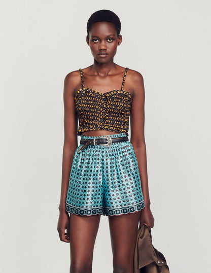Cropped Smocked Top Black