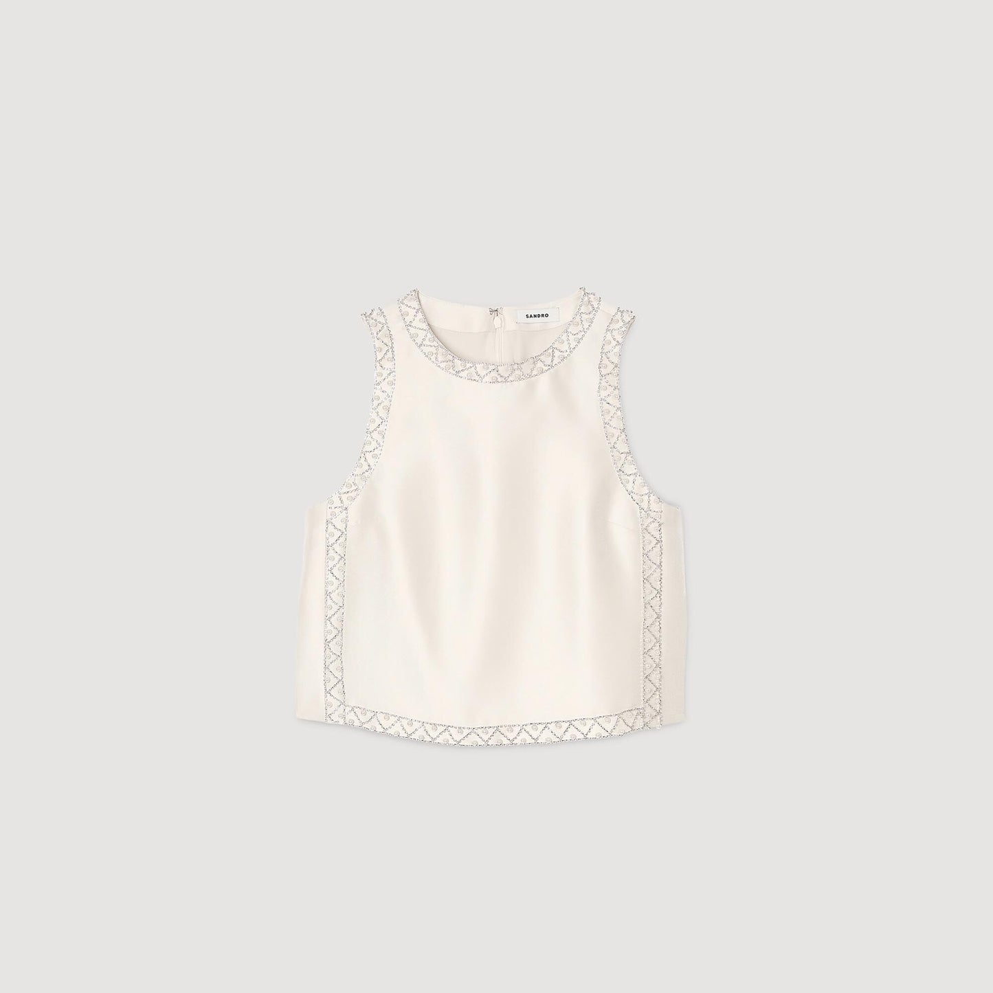 Satin Top With Rhinestones Ecru
