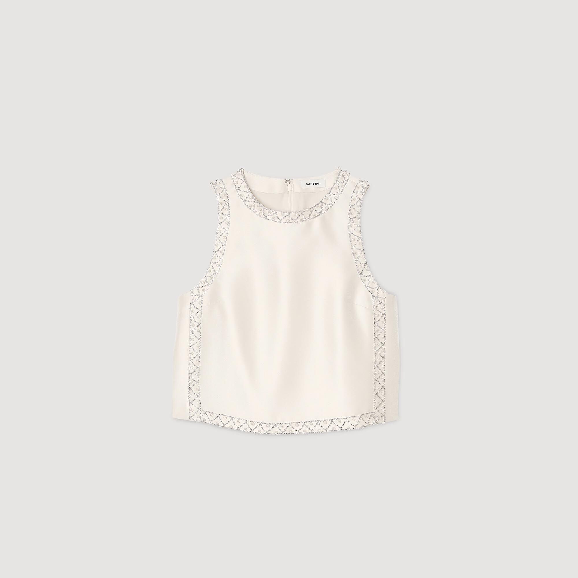 Satin Top With Rhinestones Ecru