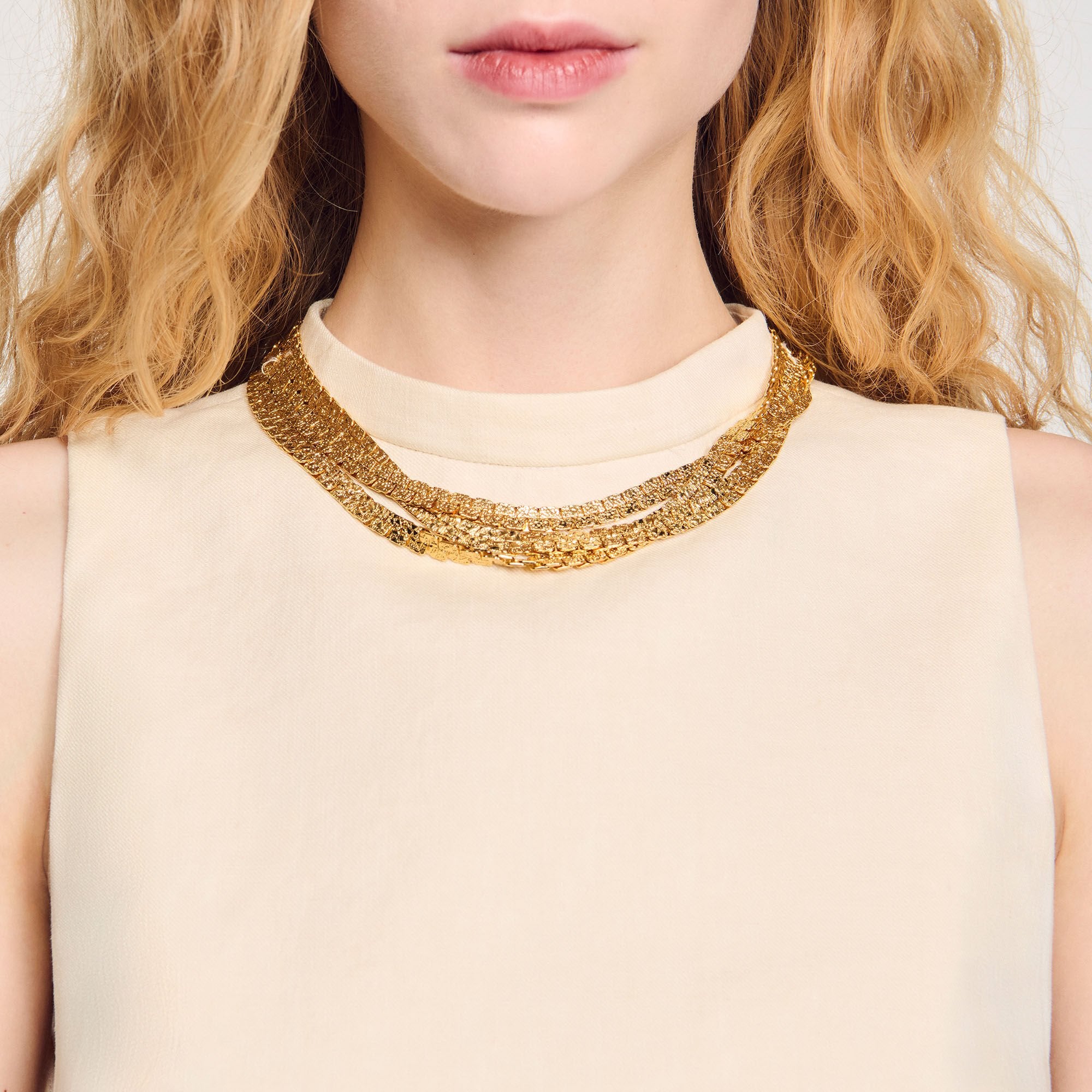 Ecru Knit Crop Top With Necklace