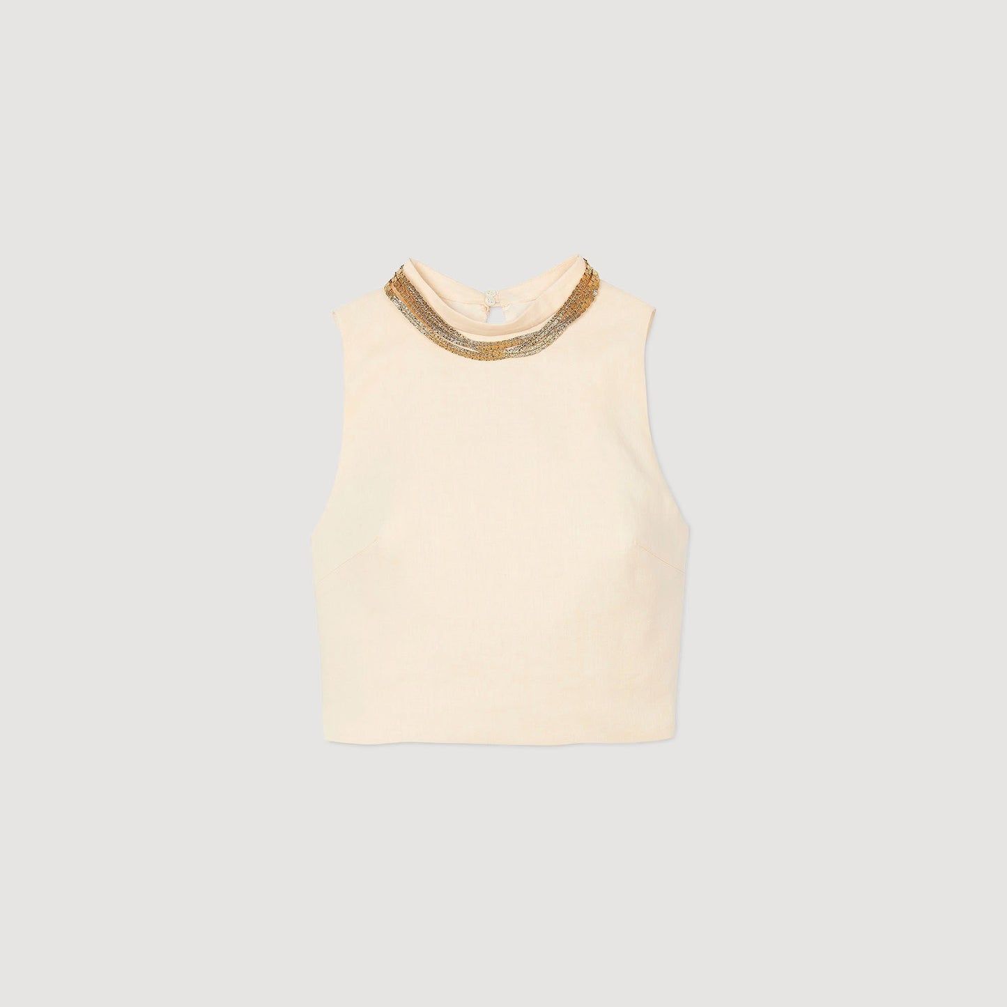 Ecru Knit Crop Top With Necklace