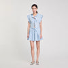 Azur Rhinestone Ruffle Top Sky Blue