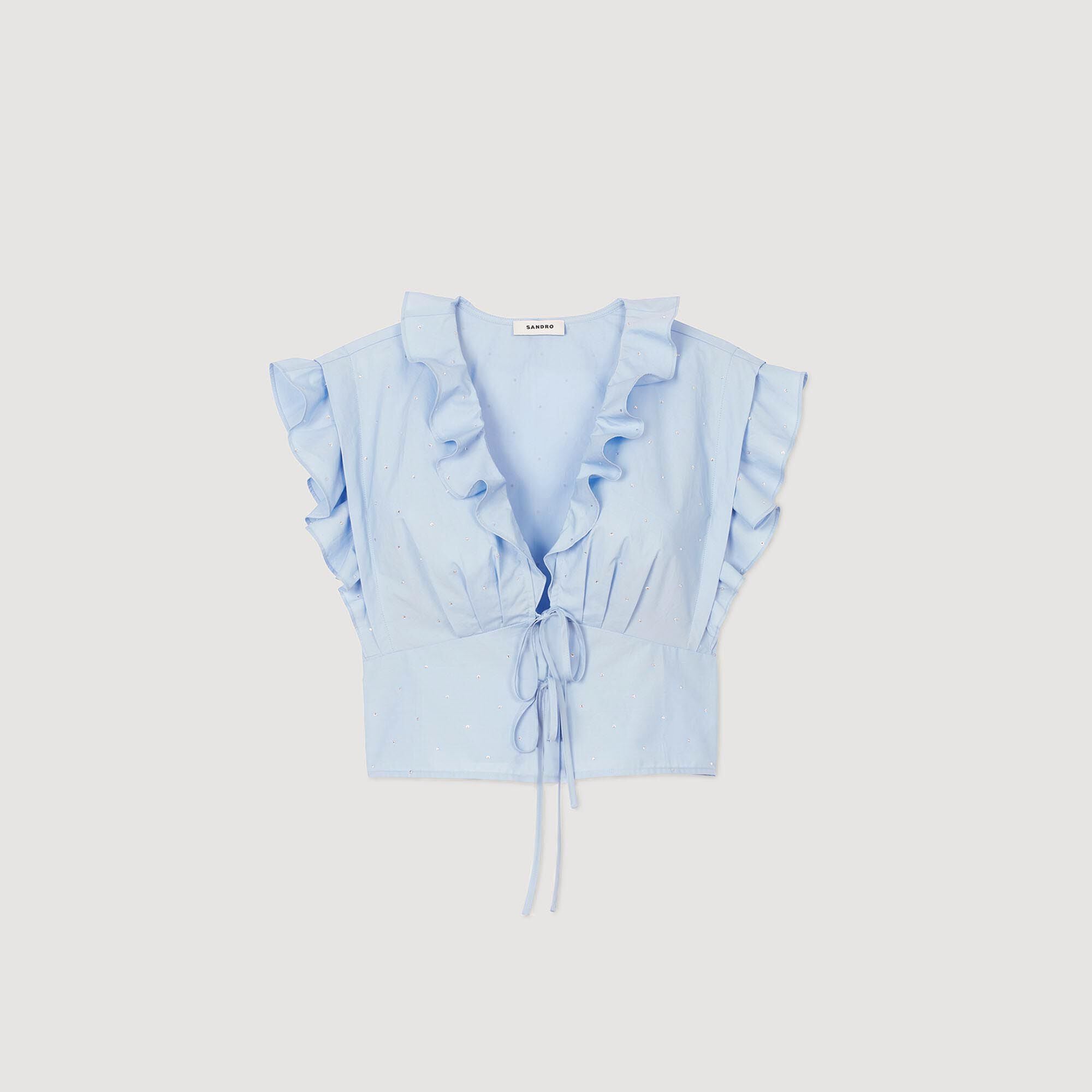 Azur Rhinestone Ruffle Top Sky Blue
