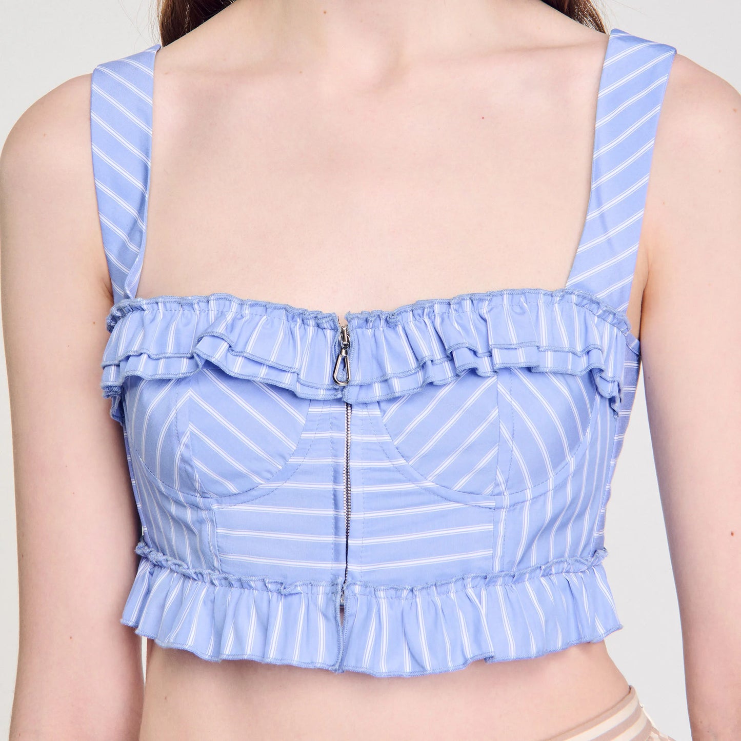 Ombrelle Striped Crop Top Blu / White