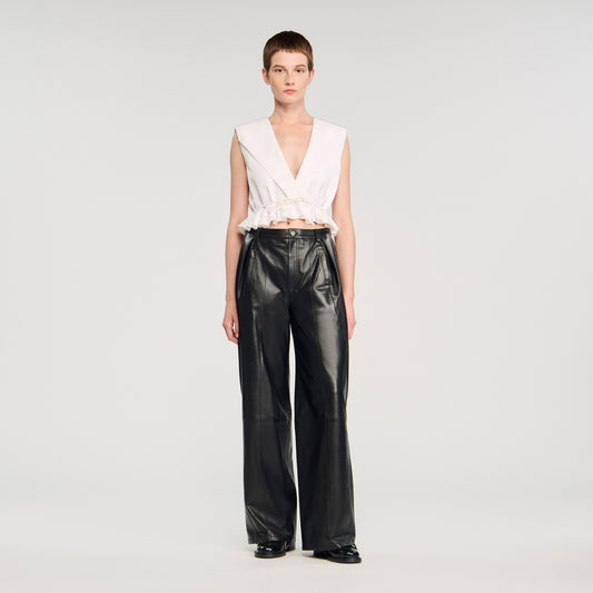 Anatole Ruffled Crop Top Ecru