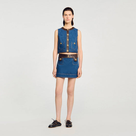Portland Denim And Leather Top Dark Blue