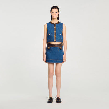 Portland Denim And Leather Top Dark Blue