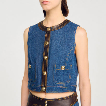 Portland Denim And Leather Top Dark Blue