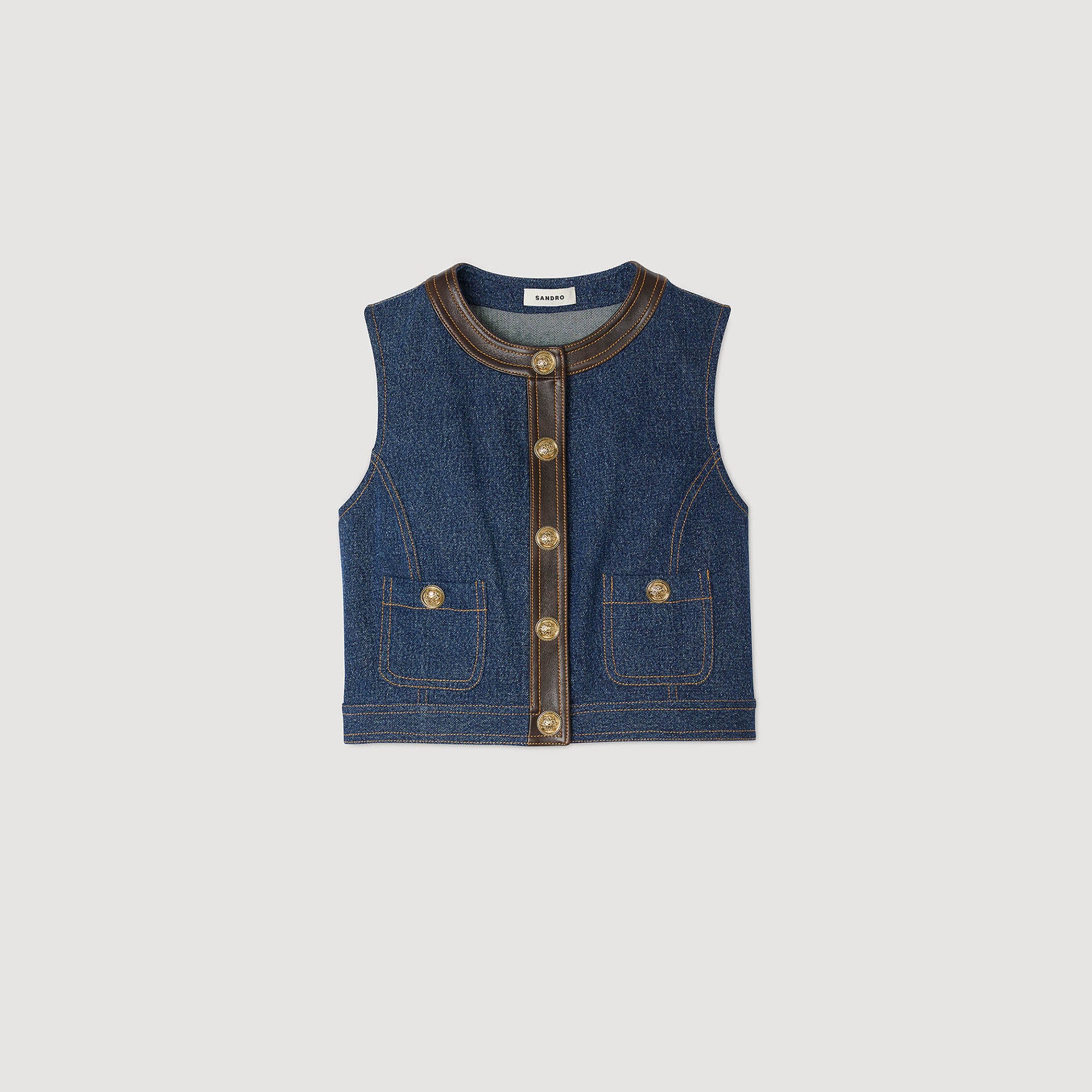 Portland Denim And Leather Top Dark Blue