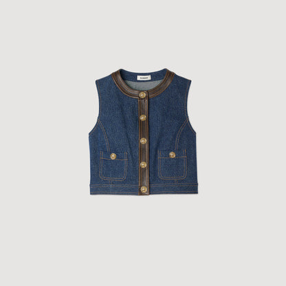 Portland Denim And Leather Top Dark Blue