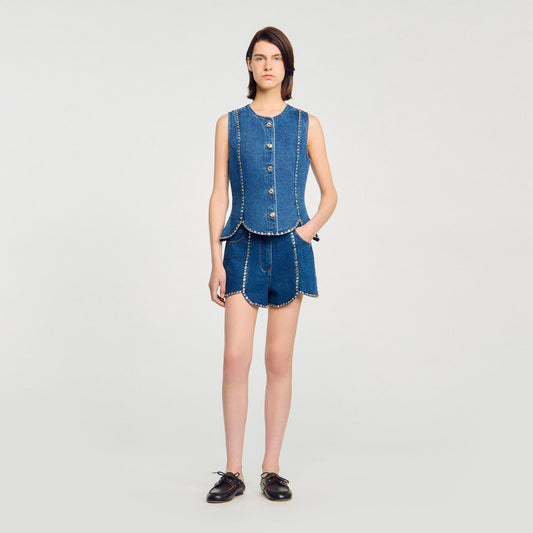 Eden Rhinestone Denim Top Blue Jean