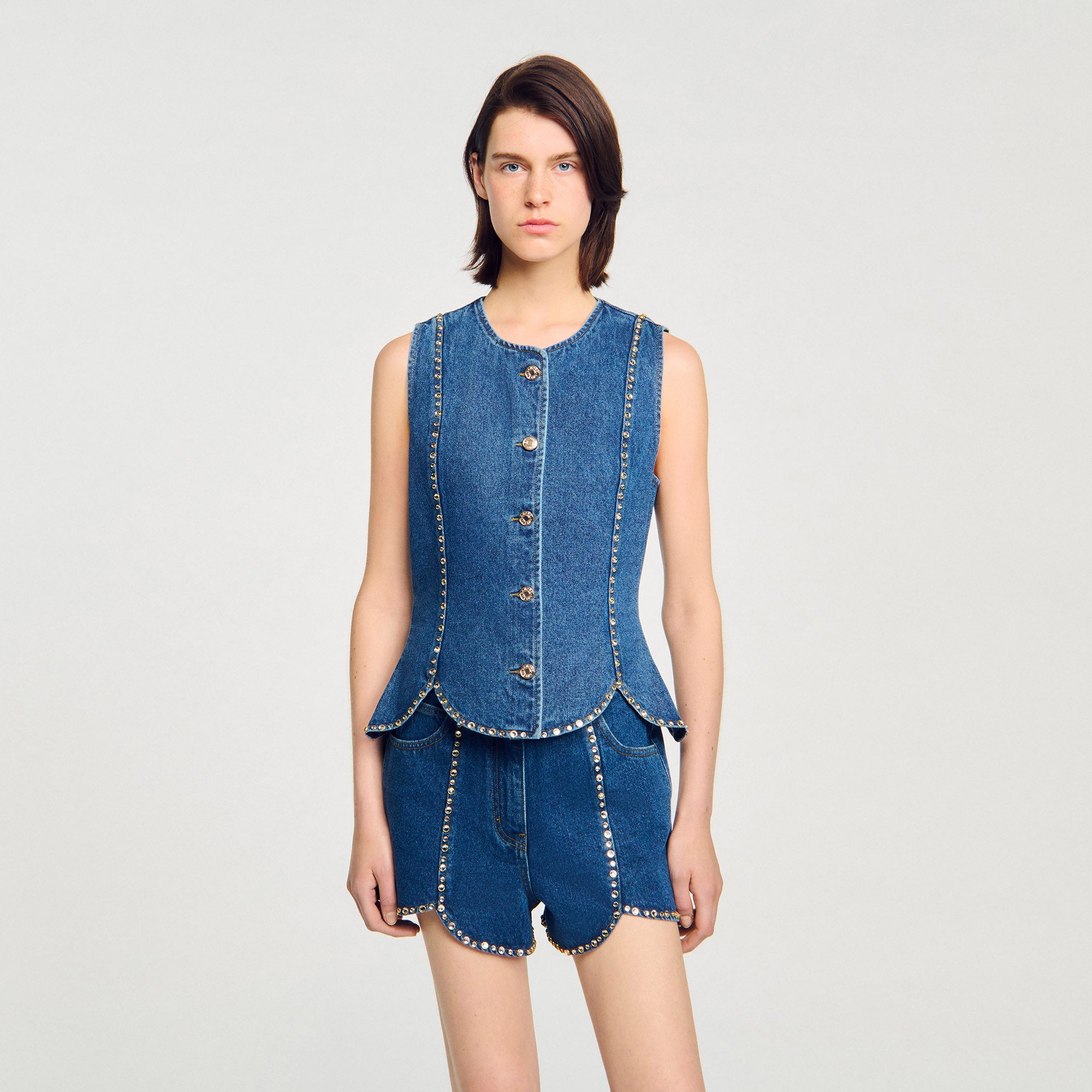 Eden Rhinestone Denim Top Blue Jean