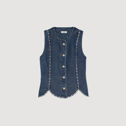 Eden Rhinestone Denim Top Blue Jean