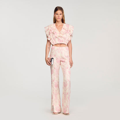 Sydney Floral Print Crop Top Pink / Ecru