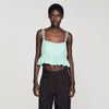 Modie Floral Jacquard Ruffle Crop Top Light Green