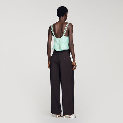 Modie Floral Jacquard Ruffle Crop Top Light Green